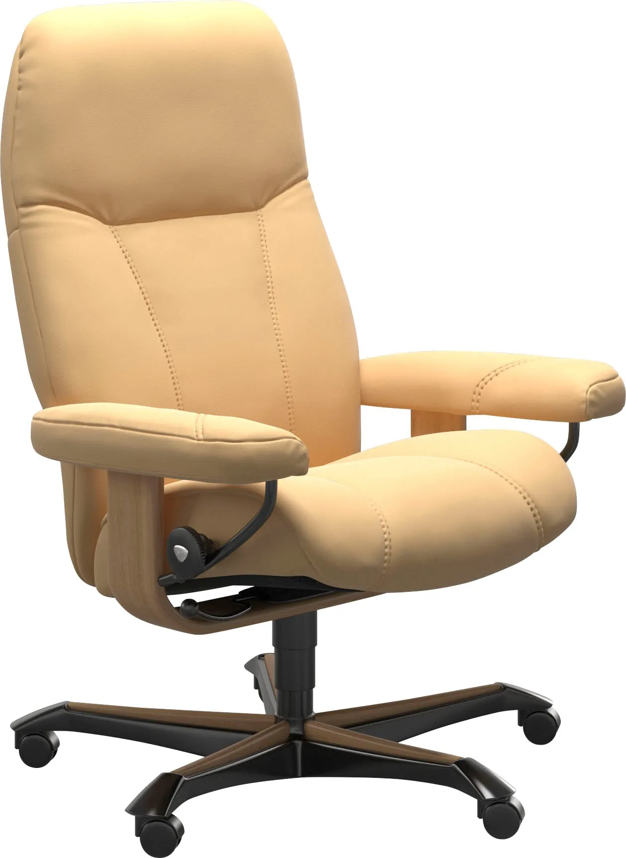 Relaxsessel STRESSLESS "Consul" Sessel Gr. Material Bezug, Material Gestell, Ausführung, Größe, gelb (yellow) Lesesessel und Relaxsessel mit Home Office Base, Größe M, Gestell Eiche