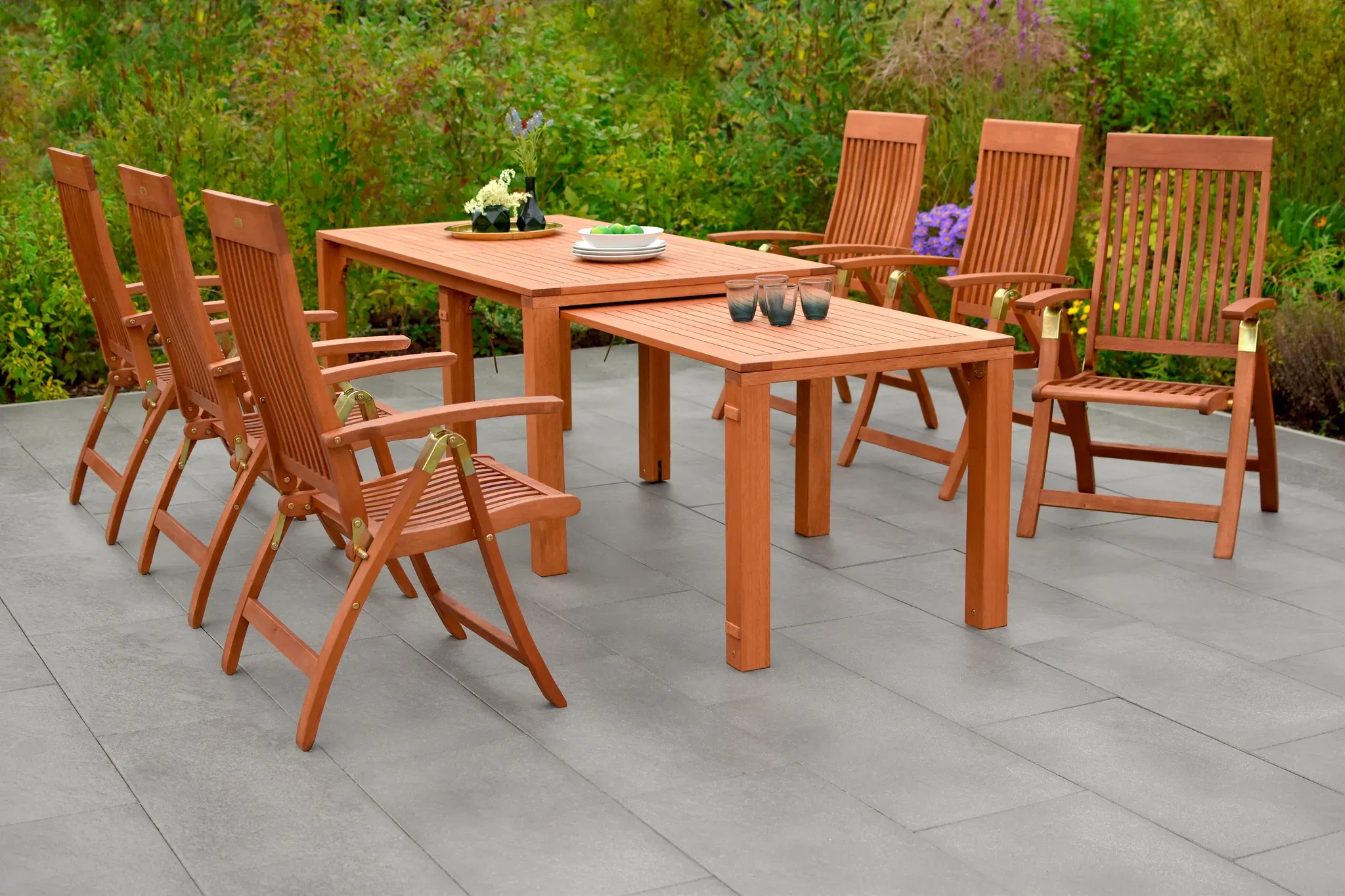 MERXX Garten-Essgruppe »Comodoro«, (Set, 7 tlg.), 7 Klappsessel, 5-fach verstellbar, Ausziehtisch MERXX braun + braun + braun