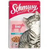 Schmusy Sparpaket SCHMUSY Ragout Pouch Rind in Sauce 44 x 100g Frischebeutel Katzennassfutter