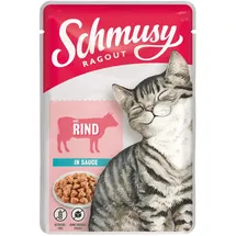 Schmusy Sparpaket SCHMUSY Ragout Pouch Rind in Sauce 44 x 100g Frischebeutel Katzennassfutter