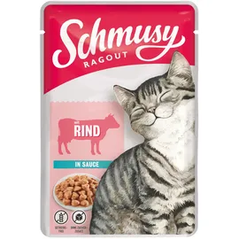 Schmusy Sparpaket SCHMUSY Ragout Pouch Rind in Sauce 44 x 100g Frischebeutel Katzennassfutter