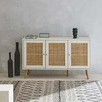 Sweeek Sideboard aus Rohrgeflecht, weiß 120x39x70cm - 2 Ebenen,