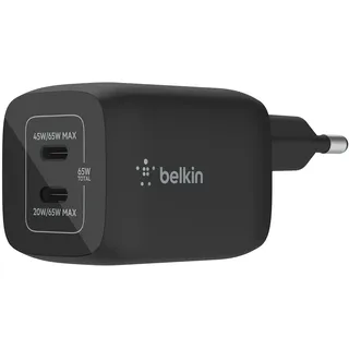 Belkin 65W Dual USB-C Ladegerät, Power Deliver, PPS, schwarz, universal