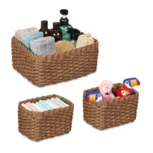 Relaxdays Aufbewahrungskorb geflochten 3er Set 22 x 28 x 14 cm braun