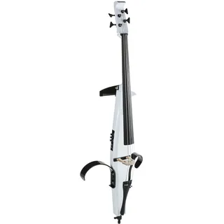 Fame EC-1801 E-Cello 4/4, Elektrisches Cello, Laminierter Holz-Korpus, Ahorn-Hals, Ebenholz-Griffbrett, Volume-Treble-Bass-Regler, 6,3 mm Ausgang, 3,5 mm Aux In, Inkl. Zubehör und Softbag, Weiß