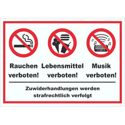 Schild Essen Trinken Musik Rauchen verboten A2 (420x594mm)