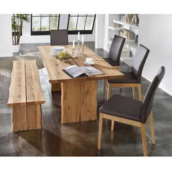 Esszimmer-Tischgruppe aus Wildeiche Massivholz Braun (sechsteilig)