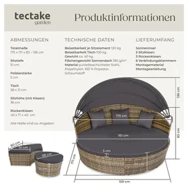 Tectake Sonneninsel Rattan natur/dunkelgrau