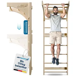 ArtSport Sprossenwand für Erwachsene - Indoor Klettergerüst aus Holz mit Klimmzugstange - Natur
