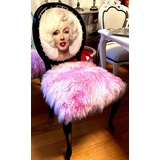 Casa Padrino Esszimmerstuhl Luxus Barock Esszimmer Stuhl Marilyn Monroe Rosa / Schwarz - Handgefertigter Pop Art Designer Stuhl mit Kunstfell - Barock Esszimmer Möbel