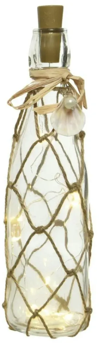 LED Dekoflasche Maritim mit Juteseil Leuchtlasche H: 28cm transparent