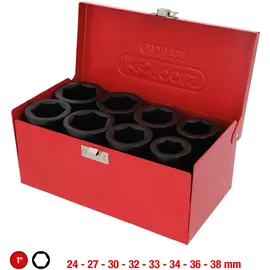 KS Tools 1" Sechskant-Kraft-Stecknuss-Satz, lang, 8-tlg.
