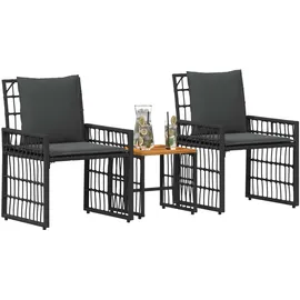 vidaXL Gartenmöbel Set 3-tlg. Schwarz/Dunkelgrau