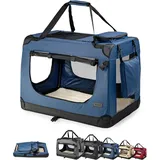 LIONTO Hundetransportbox faltbar für Reise & Auto, 60x42x44 cm, dunkelblau