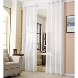 Woltu 2er-set Gardinen transparent mit Ösen Leinen Optik Weiß 140x225 cm - Woltu