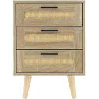 ML-Design 2xNachttisch mit 3 Schubladen, Beistelltisch Rattan Nachtkommode Eiche