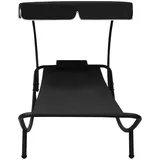 vidaXL Garten-Sonnenliege mit Sonnendach 200 x 90 x 112 cm schwarz inkl. Kissen