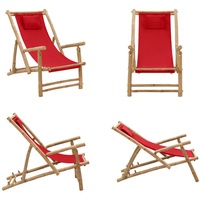vidaXL Liegestuhl Bambus und Canvas Rot - Liegestuhl - Liegestühle - Strandstuhl - Gartenstuhl