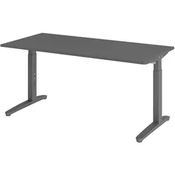 bümö manuell höhenverstellbarer Schreibtisch 160x80 in graphit Gestell in Graphit - PC Tisch höhenverstellbar & groß, höhenverstellbarer Tisch Büro,