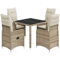 vidaXL 5-tlg. Garten-Bistro-Set mit Kissen Beige Poly Rattan