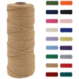 Makramee Garn 2mm, Makramee Garn Leinenfarbe, Makramee Baumwollgarn 2mmx100m, Baumwollkordel Natur, Baumwoll Bastelschnur für Basteln Stricken Boho Deko DIY Handwerk Wandbehang Wohnzimmer Balkon