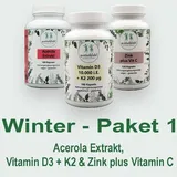 Acerola  Extrakt, Vitamin D3+K2 & Zink plus Vitamin C als Winter Paket 1