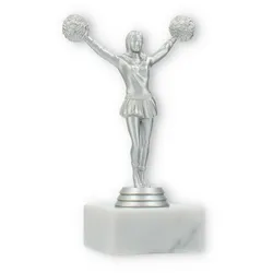 Pokal Kunststofffigur Cheerleader Tanz silbermetallic auf weißem Marmorsockel 16,3cm