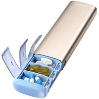 VAYDEER Tablettenbox 7 Tage [LFGB-zertifiziert] [Trockensicher] [Lichtgeschützt] [Aluminium] Reise-Pillendose Tabletten-Organizer Medikamentenbox, morgens & abends Kein - Champagnergold