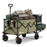 Sekey Bollerwagen Faltbar 240L mit ausklappbare Heckklappe,Transportwagen 150KG Belastbar, Faltbollerwagen Zusammenfaltbar aus Vier Richtungen, Handwagen mit All-Terrain-Räder, Flexi 3027, Olivgrün