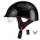 Smilfree Halbschalenhelm Mit ECE-Zulassung Vintage Motorradhelm Cruiser Chopper Scooter Helm Herren Retro Motorrad Halbhelm Damen Mofa Helm