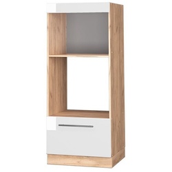 Vicco Mikrowellenumbauschrank Küchenhochschrank Fame-Line 60 cm Goldkraft Weiß Hochglanz braun|weiß