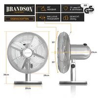 Brandson Tischventilator, mobiler Lüfter, oszillierend 80°, Ventilator mit 3