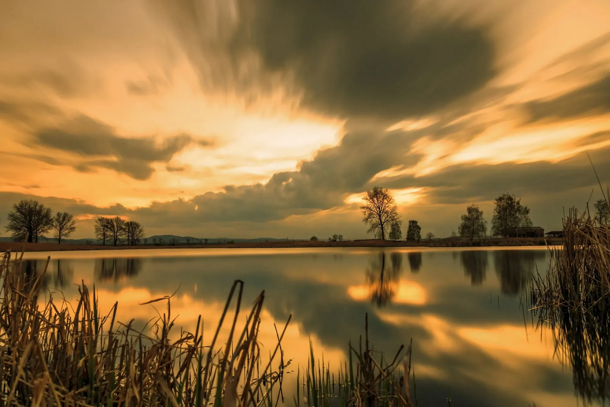 Fototapete PAPERMOON "SOMMER-SEE-SONNENUNTERGANG SEE BÄUME LANDSCHAFT HIMMEL", bunt, B:3,50m L:2,60m, Vlies, Tapeten