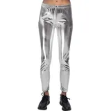 Boland - Metallic Leggings für Karneval, Festival, Mottoparty oder Alltag, glänzende Stretch Hose für Faschingskostüme, 80er Jahre, Silber
