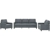 vidaXL 3-tlg. Sofagarnitur mit Kissen Dunkelgrau Samt