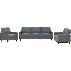 vidaXL 3-tlg. Sofagarnitur mit Kissen Dunkelgrau Samt