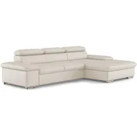 CAVADORE Leder-Ecksofa Valerie mit XL-Longchair / Eckcouch mit Kopfteilverstellung, großem Longchair + Metallfüßen / 286 x 73 x 174 / Echtleder Weiß