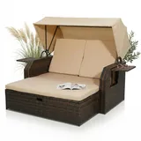 Rattan Strandkorb Sonnenbett Dach Rattan Braun Sonnenliege Liegebett Relaxliege