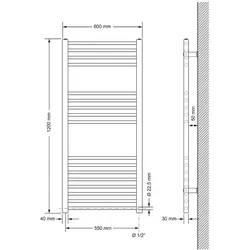 LuxeBath 600x1200mm WEIß GERADE BADHEIZKÖRPER SEITENANSCHLUSS HEIZKÖRPER HEIZUNG ELEKTRO