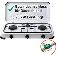 Campingkocher Gaskocher 3 flammig 50mbar Gasherd Gasschlauch Gasregler 2 4