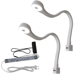 Set LED Bettleuchten Bettlampe 1, 8W mit USB und Netzgerät 30W weiß