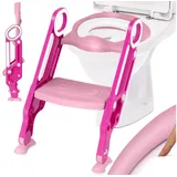 KIDIZ KIDIZ® Kinder Toilettensitz Toilettentrainer mit Treppe und Griffe Faltbar Kindertoilette WC Sitz Töpfchentrainer Lerntöpfchen bequemem Kissen und breiten Stufen Toilettentreppe höhenverstellbar