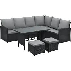 SVITA MONROE Garten-Lounge Set Polyrattan Lounge-Möbel Sitzgruppe Schwarz
