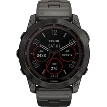 Garmin fenix 7X Sapphire Solar schiefergraues DLC-Titan mit schiefergrau Titan-Armband mit Schlitzen