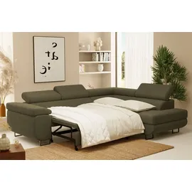 Fun Möbel Ecksofa Sofa mit Schlaffunktion METZ Stoff Poso Grün Ottomane Rechts