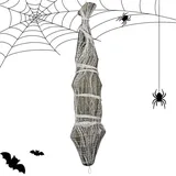 Gruselige gefälschte Leiche Halloween Leiche Requisiten 70,87 Zoll Realistisches Lebensgroßes Skelett in Spinnennetz gewickelt Gruselige Outdoor-Dekoration für Rasen, Terrasse, Garten, Spukhaus