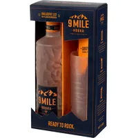 9 Mile Vodka Geschenkverpackung inkl. Glas (1 x 0,7 Liter) - inkl. LED-Beleuchtung - Granite Rock Filtrated Premium Wodka - 4-fach destilliert - Milder Geschmack - Als Drink, Shot oder Geschenkidee