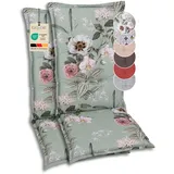 GO-DE Textil Bequeme und attraktive Polsterauflagen für Hochlehner-Gartenstühle (2er-Set, Orchidee Salbei, Hochlehner)