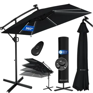 Kesser Ampelschirm Holly rechteckig Ø 350 cm mit LED Schwarz