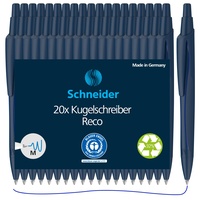 Schneider Reco Kugelschreiber (Aus recyceltem Kunststoff, ausgezeichnet mit "Der blaue Engel", Schreibfarbe: Blau) blau, 20er Pack